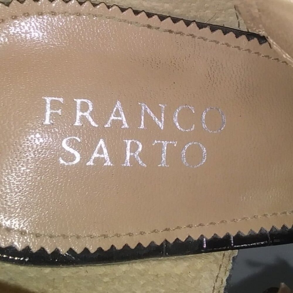 Franko Sarto Women's black/beige Open Toe Buckle Strap Heel Shoes size 8.5m - Picture 7 of 9